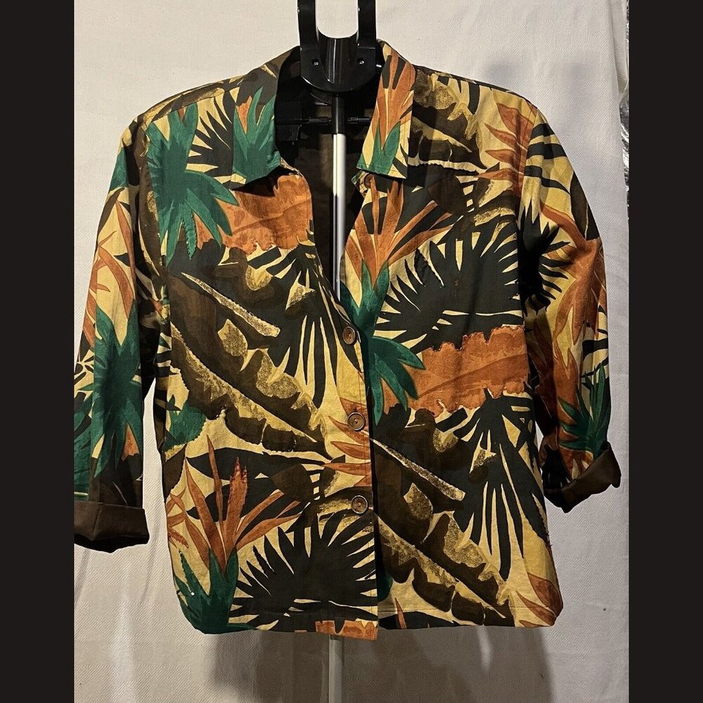 New Identity Tropical Button Up Jacket Size 1X * One‎ Button Missing